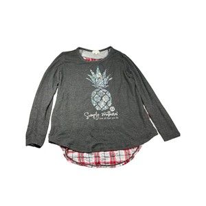 Simply Southern Women’s tunic Top Gray Sparkle Pineapple‎ Flannel Back Size M